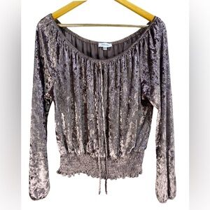 Persea‎ Crushed Velvet Off Shoulder Blouse XL Brown Shimmer Smocked